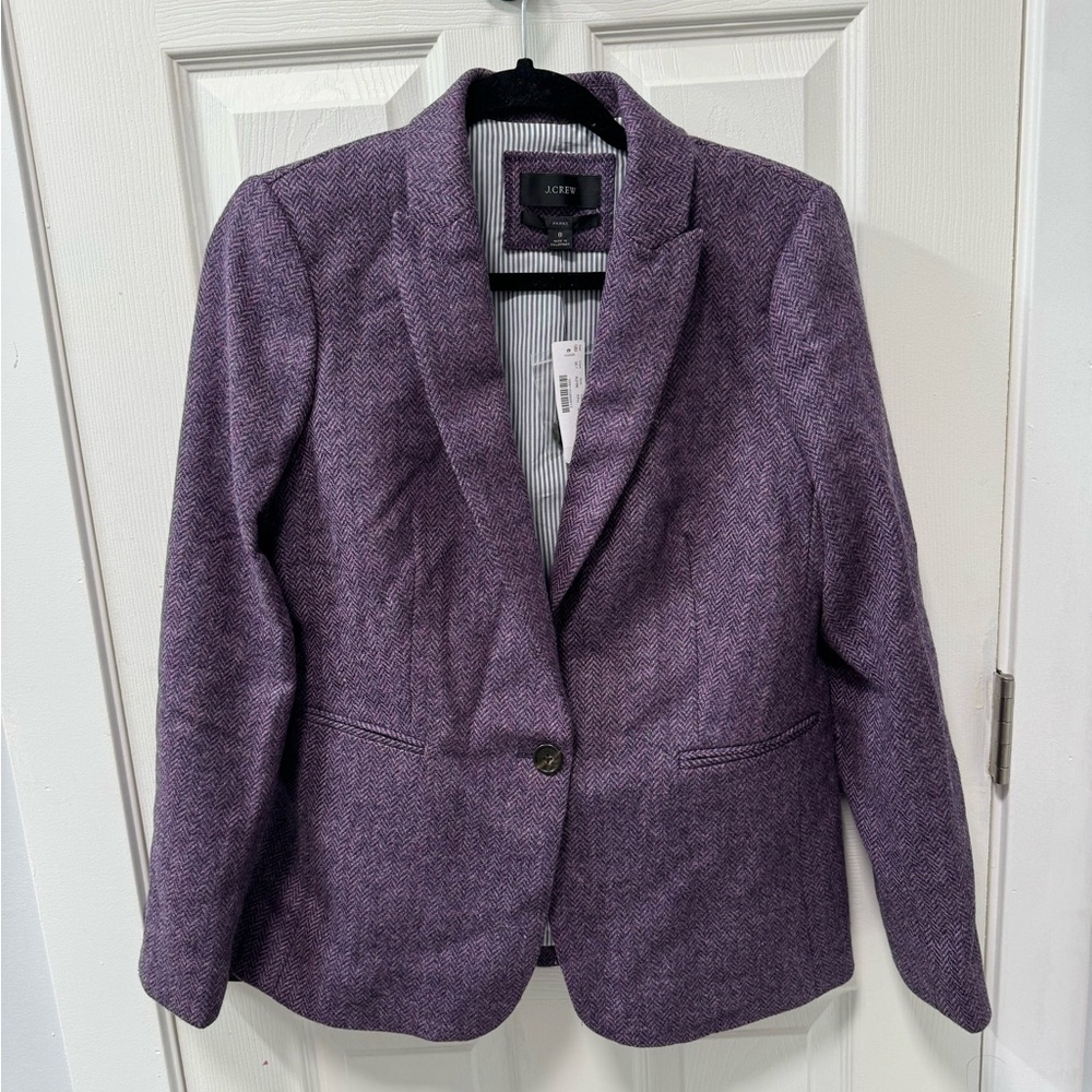 J. Crew Parke Wool Blazer, NWT, Purple Herring Bone, Size 8